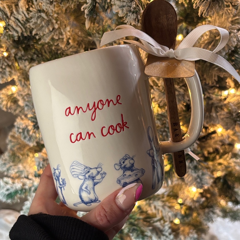 Rae Dunn Disney Ratatouille Remy Mug Wooden Spoon Anyone Can Cook NWT